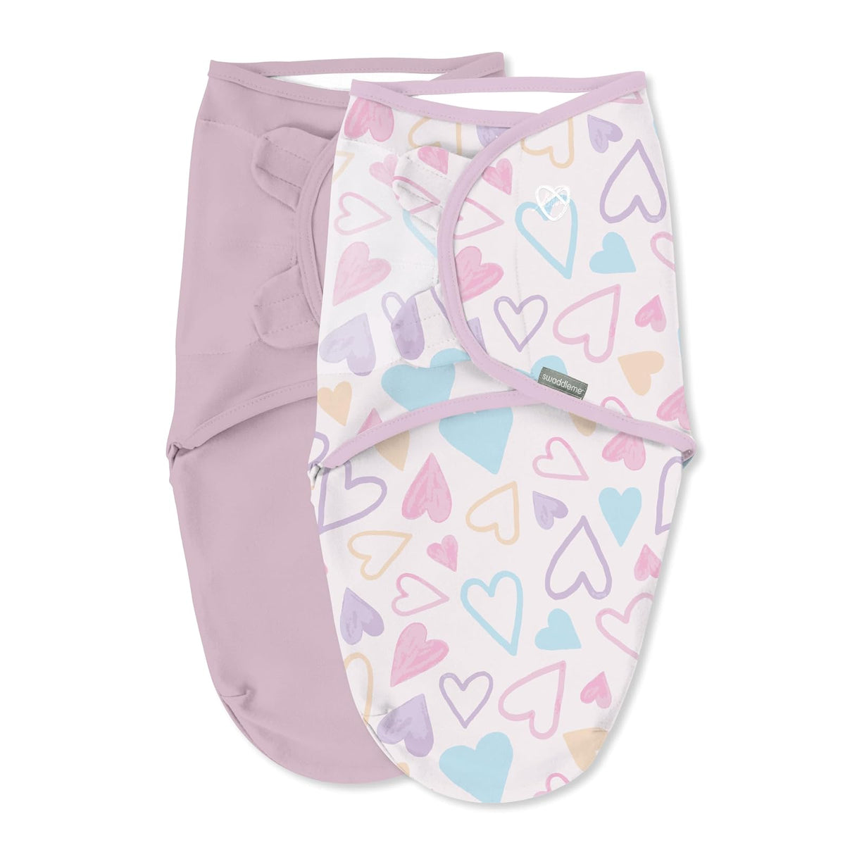 Ingenuity SwaddleMe Mantas envolventes para bebé niña de algodón, 0 a 3 Meses, 2 Piezas, Color Rosado con Corazones