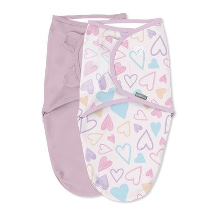 Ingenuity SwaddleMe Mantas envolventes para bebé niña de algodón, 0 a 3 Meses, 2 Piezas, Color Rosado con Corazones