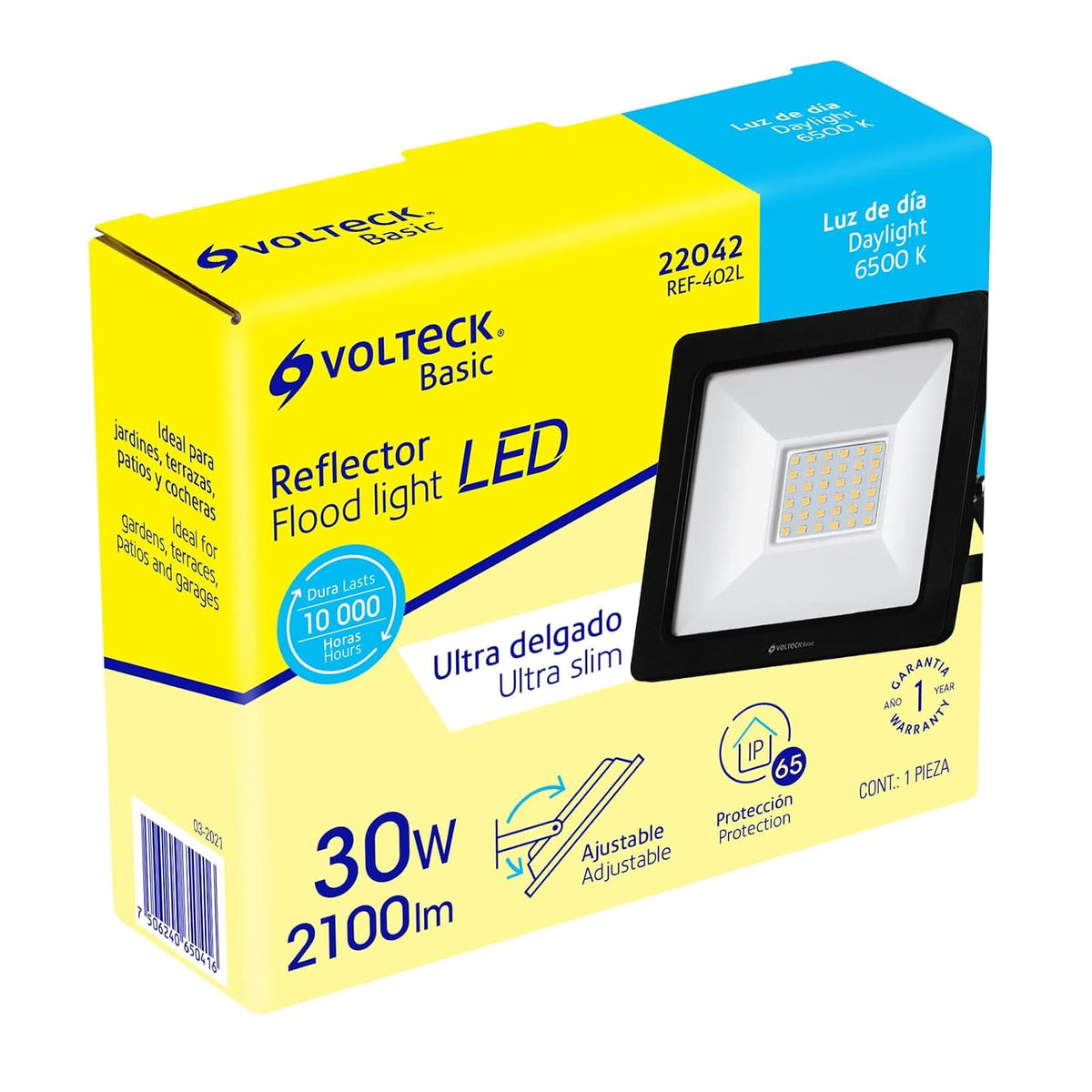 Volteck Basic REF-402L, Reflector ultra delgado LED 30 W luz de día encendido instantáneo