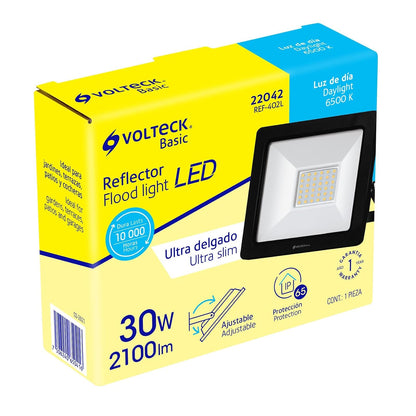 Volteck Basic REF-402L, Reflector ultra delgado LED 30 W luz de día encendido instantáneo
