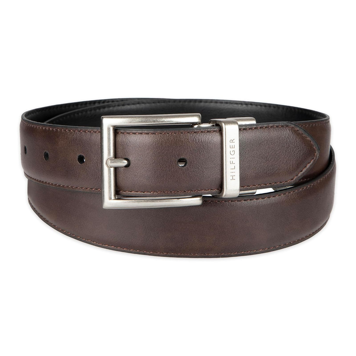 Tommy Hilfiger Cinturón reversible para hombre grande y alto con hebilla de níquel pulido
