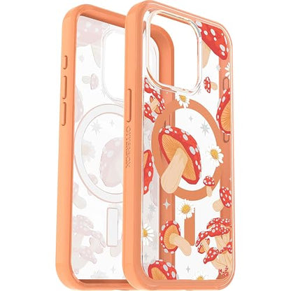 OtterBox - Funda Transparente para iPhone 15 Pro (Solo en inglés) Symmetry Series, Hongos (Naranja), se Ajusta a MagSafe, Ultra Elegante y Bordes elevados Que protegen la cámara y la visualización