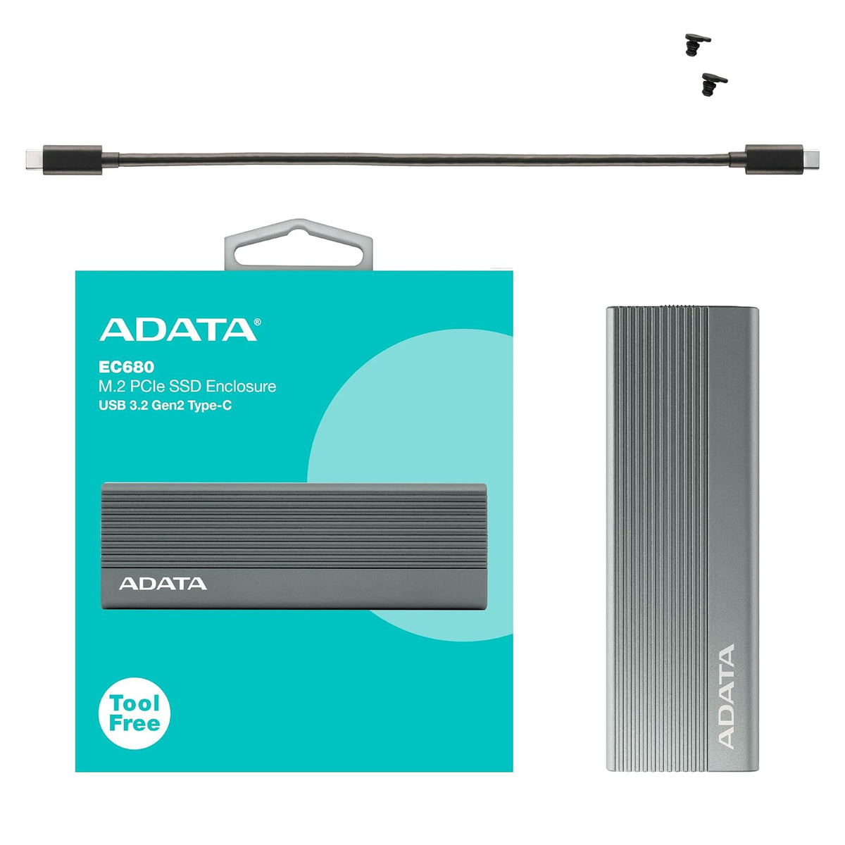 ADATA GABINETE Externo para SSD PCIe M.2, USB 3.2 Tipo C EC680-CCGY