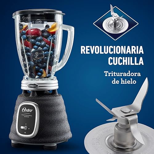 Oster Licuadora Clásica 1000 W 3 Velocidades con Vaso de Vidrio | Prepara sopas y recetas frías, cuchilla trituradora de hielo, acople metálico y motor reversible, palanca, BLSTBESTE-013
