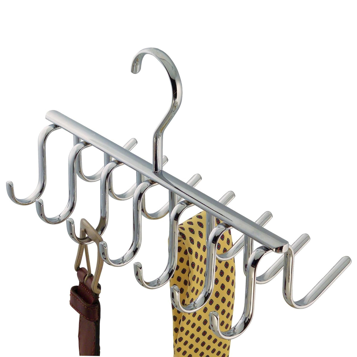 interDesign Axis Organizador de Corbatas, Colgador de Metal Cromado con 14 Ganchos para organizar Cinturones y Corbatas, Plateado