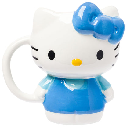 Silver Buffalo Sanrio Hello Kitty - Taza esculpida de cerámica 3D con vestido azul, 20 onzas