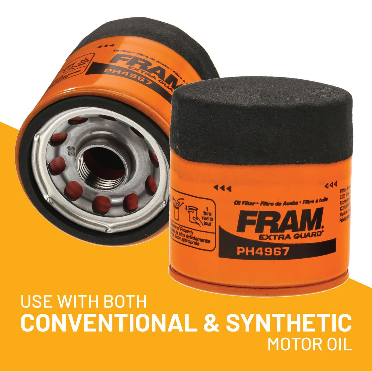 FRAM PH4967 Extra Guard Filtro de Aceite de Motor Giratorio de Cambio de 10K Millas, Negro, Paquete de 1