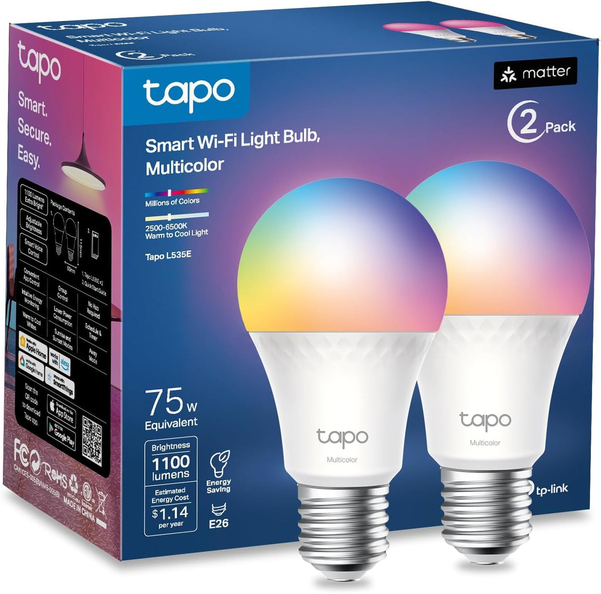 TP-Link Tapo L535E Foco Inteligente Wi-Fi Multicolor - Paquete de 2 - Varios colores