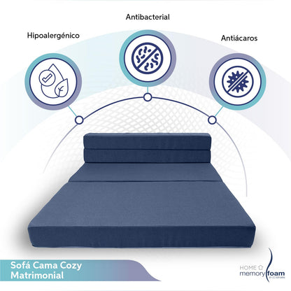 Memory Foam Sofa Cama Cozy Plegable Home (Azul, Matrimonial)