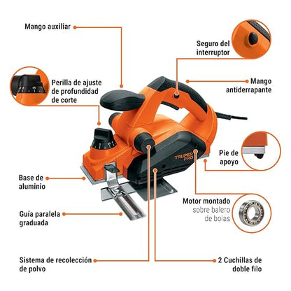 Truper CEPEL-3-1/4A4, Cepillo eléctrico 3-1/4" 850 W, profesional