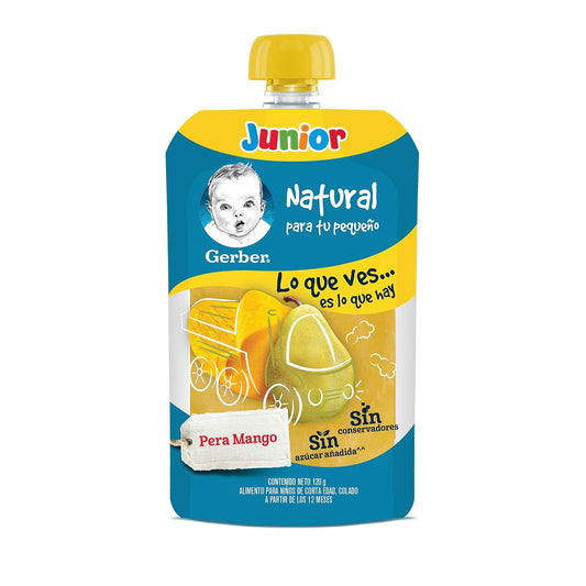 Papilla Gerber Pouch Pera Mango Etapa 4 120g Paquete de 12