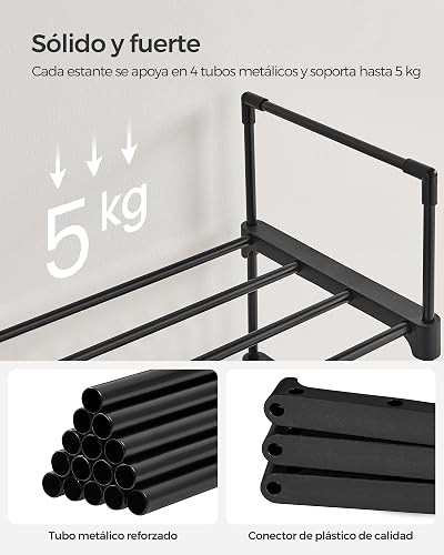 SONGMICS Zapatero de Metal de 10 Niveles, diseño Personalizable, Ahorro de Espacio y Estante versátil, para Sala de Estar, Dormitorio, Negro MLSA25BK
