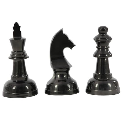 Deco 79 CosmoLiving by Cosmopolitan - Escultura de ajedrez de Aluminio con Caballero, Queen y King, Juego de 3 9 Pulgadas, 9 Pulgadas, 10 Pulgadas de Alto, Gris Oscuro