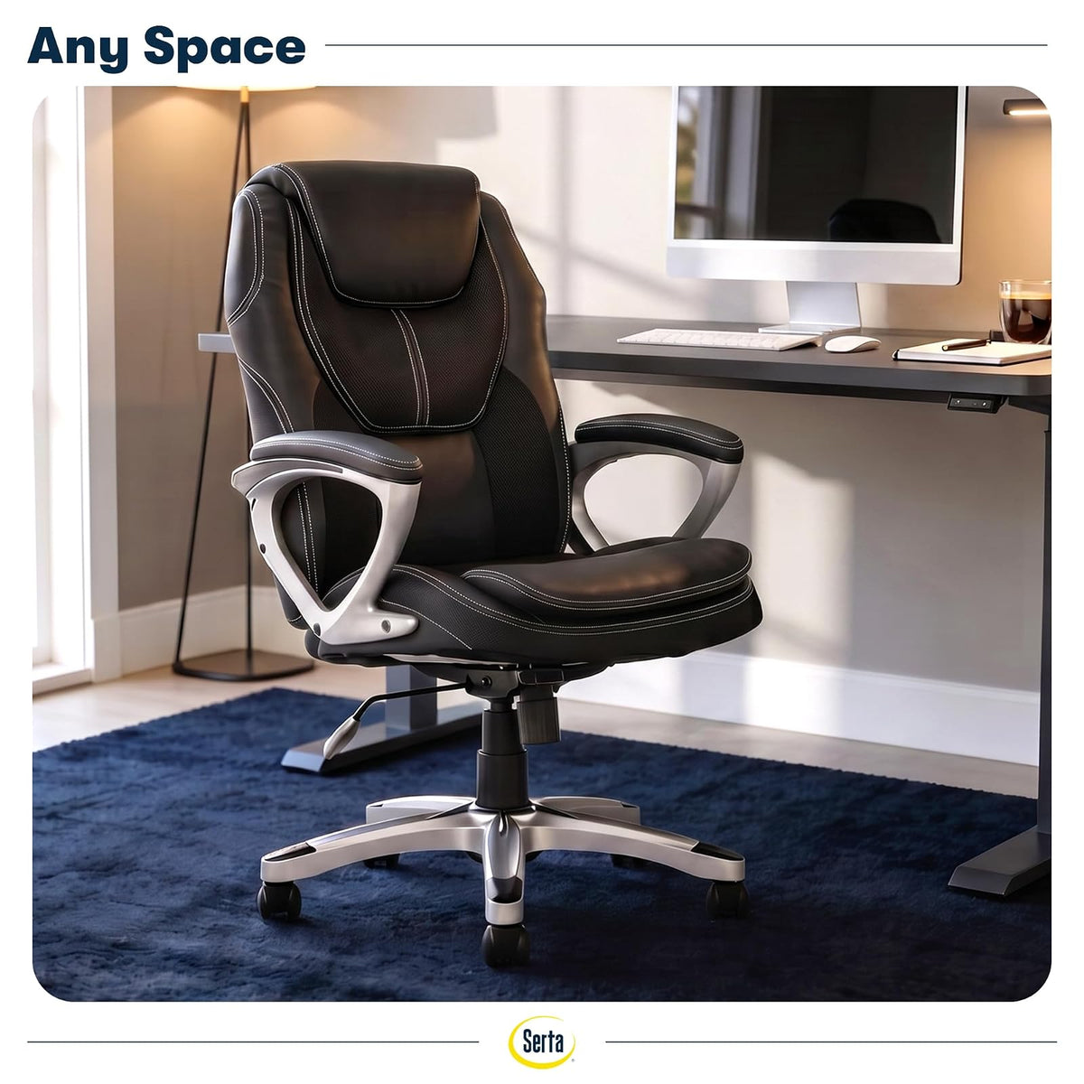 Serta 43673 Silla ejecutiva de cuero sintético, Negro