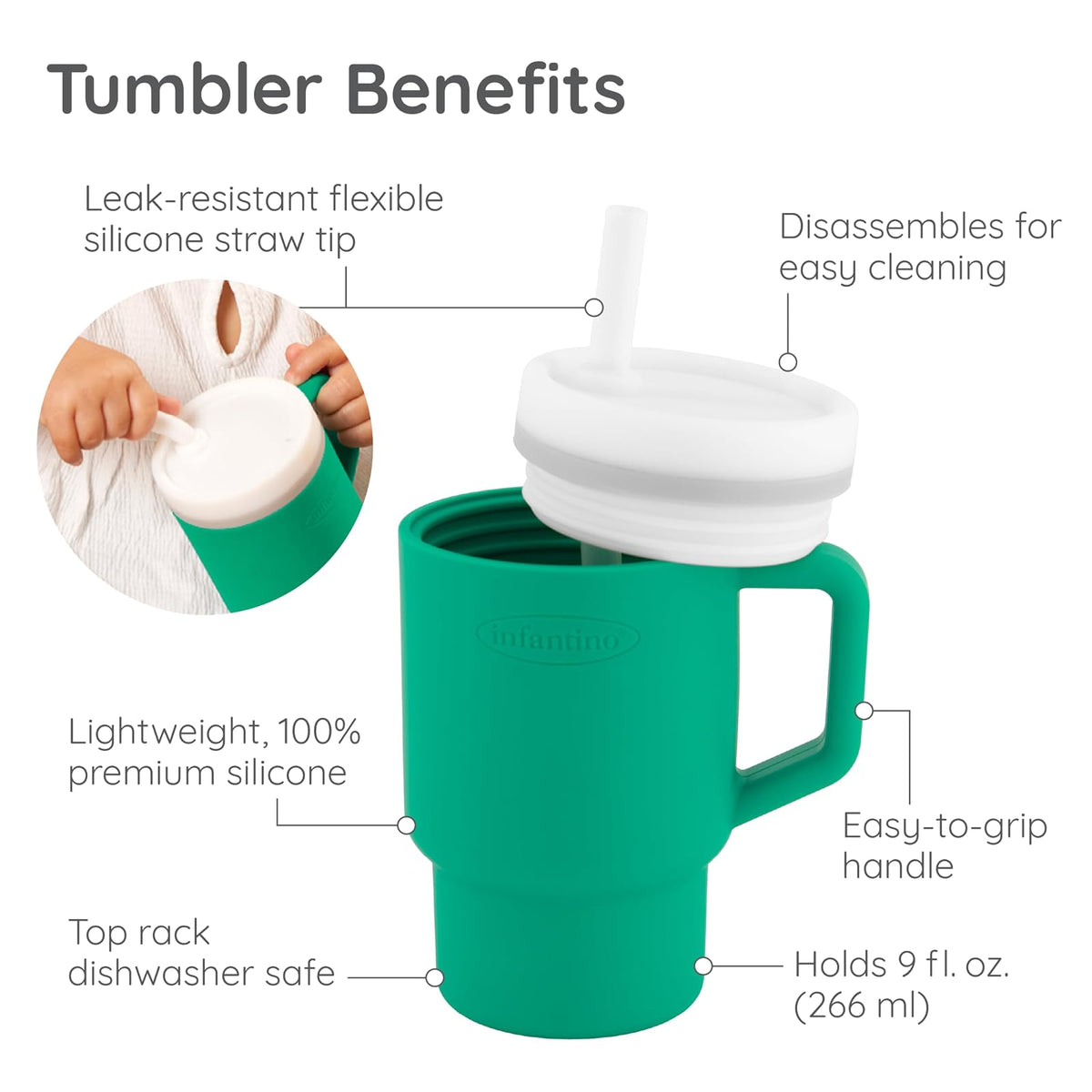Infantino My 1st Vaso de silicona con popote y asa, resistente a derrames, para la taza de transición sin BPA, alpino