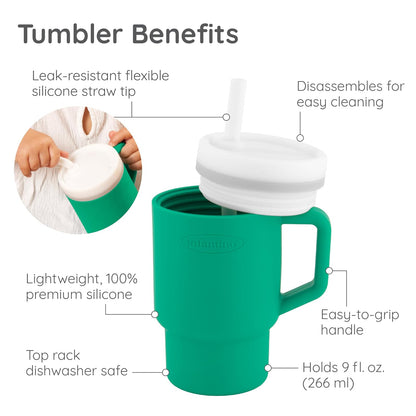 Infantino My 1st Vaso de silicona con popote y asa, resistente a derrames, para la taza de transición sin BPA, alpino