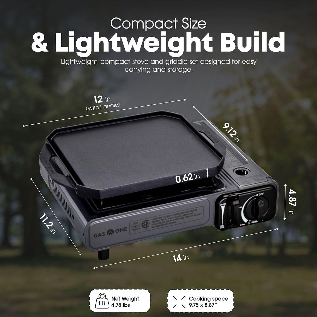 GasOne GS-1000G-KIT - Estufa de gas butano con plancha superior plana incluida, quemadores de estufa de butano para cocinar para camping, cocina, aluminio fundido a presión con revestimiento
