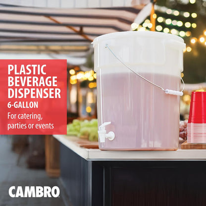 Cambro DSPR6148 Dispensador de bebidas de seis galones (22,7 l), blanco, caja de 22 cuartos de galón