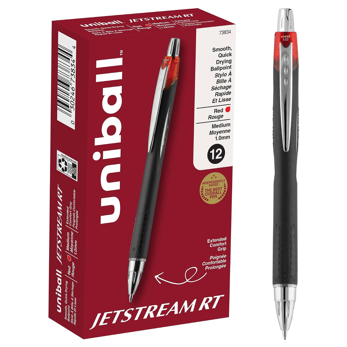 Uni-ball Jetstream RT Bolígrafos Retráctiles de Punta Fina, 3 Piezas, Tinta Negra - Metálico, acero inoxidable - 1 Count (Pack of 1) - 1,0 mm Mediano