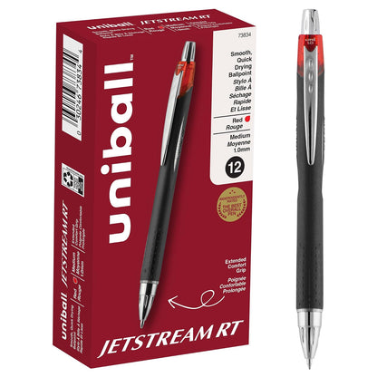 Uni-ball Jetstream RT Bolígrafos Retráctiles de Punta Fina, 3 Piezas, Tinta Negra - Metálico, acero inoxidable - 1 Count (Pack of 1) - 1,0 mm Mediano