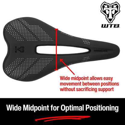 WTB - Sillín de Bicicleta con Grava – 246 x 140 mm, Base Flexible con tecnología Fusion Form, Recorte de Alivio perineal para Paseos en Grava y Resistencia – Montaje de Herramienta Integrado