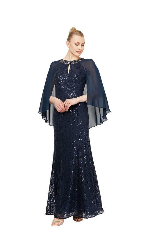 S.L. Fashions - Vestido de Encaje con Lentejuelas y Manga Casquillo para Mujer