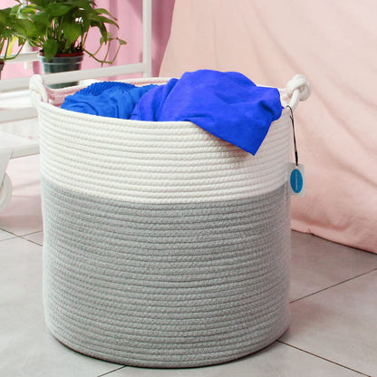 Casaphoria - Cesta de cuerda de algodón tejida con asa para recámara, cesta redonda de almacenamiento para baño, cesta de manta grande para sala de estar, cesta de lavandería alta tejida para