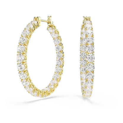 arete de aro Swarovski Matrix, corte redondo, blanco, baño de oro