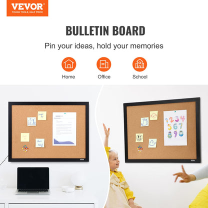VEVOR - Tablero de corcho para oficina, tablero de anuncios de 36 x 24 pulgadas para pared, tablero de visión con marco para oficina, hogar y escuela