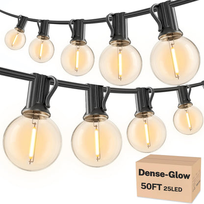 RTTY - Cadena de luces LED para exteriores de 50 pies, G40 con 26 bombillas, impermeables, inastillables, regulables, conectables, para colgar para café, bistro, patio trasero, cenador, balcón,