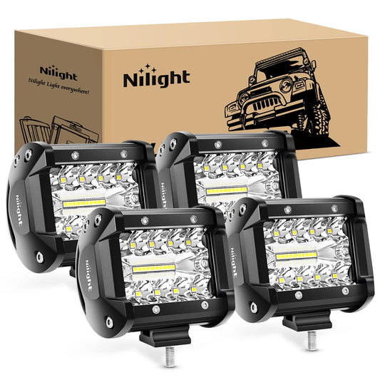 Nilight 18021F-D 4PCS 4Inch 60W Triple Row Flood Spot Combo 6000LM Bar Driving Boat Led Off Road Lights for Trucks,2 Years