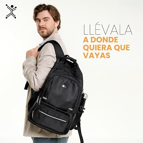 PERFECT CHOICE Mochila para laptop 15.6"-17" múltiples compartimentos Forter (Negro)