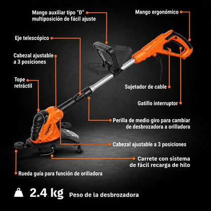 TRUPER DES-550, Desbrozadora eléctrica 550 W Mango D, 13" de Corte