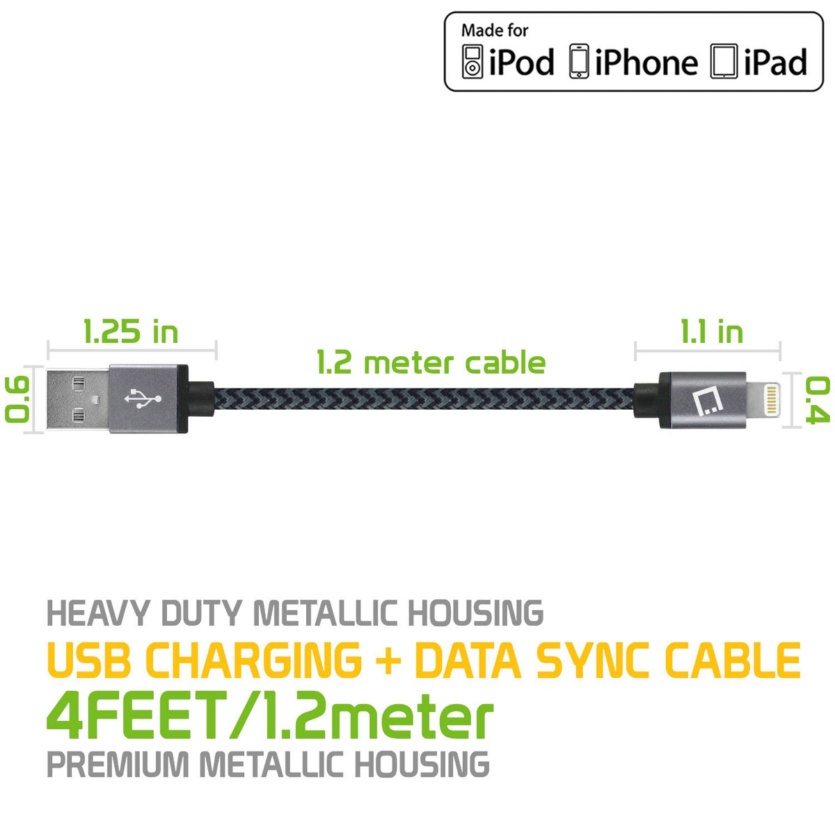 Cellet Cable de Datos y Carga con Conector Lightning a USB, 8 Pines, Autorizado por Apple, 1.2 m de Largo, Color Negro