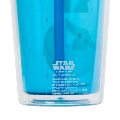 Silver Buffalo Star Wars The Mandalorian Baby Yoda Grogu Poses - Taza fría de plástico con tapa y tapa para popote, 24 onzas