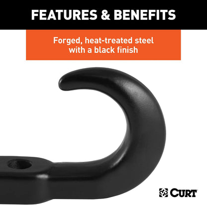 CURT Gancho de Remolque 22411 | Acero negro atornillado, Capacidad 10 LB, Con clip de resorte