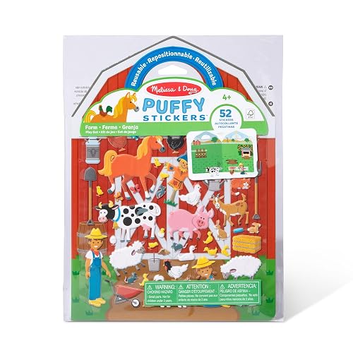 Melissa & Doug En la Granja: Set Autoadhesivos Esponjosos, Libros de Actividades, Juego de Pegatinas Esponjosas Reutilizables, Fondo de Doble Lado, 52 Pegatinas