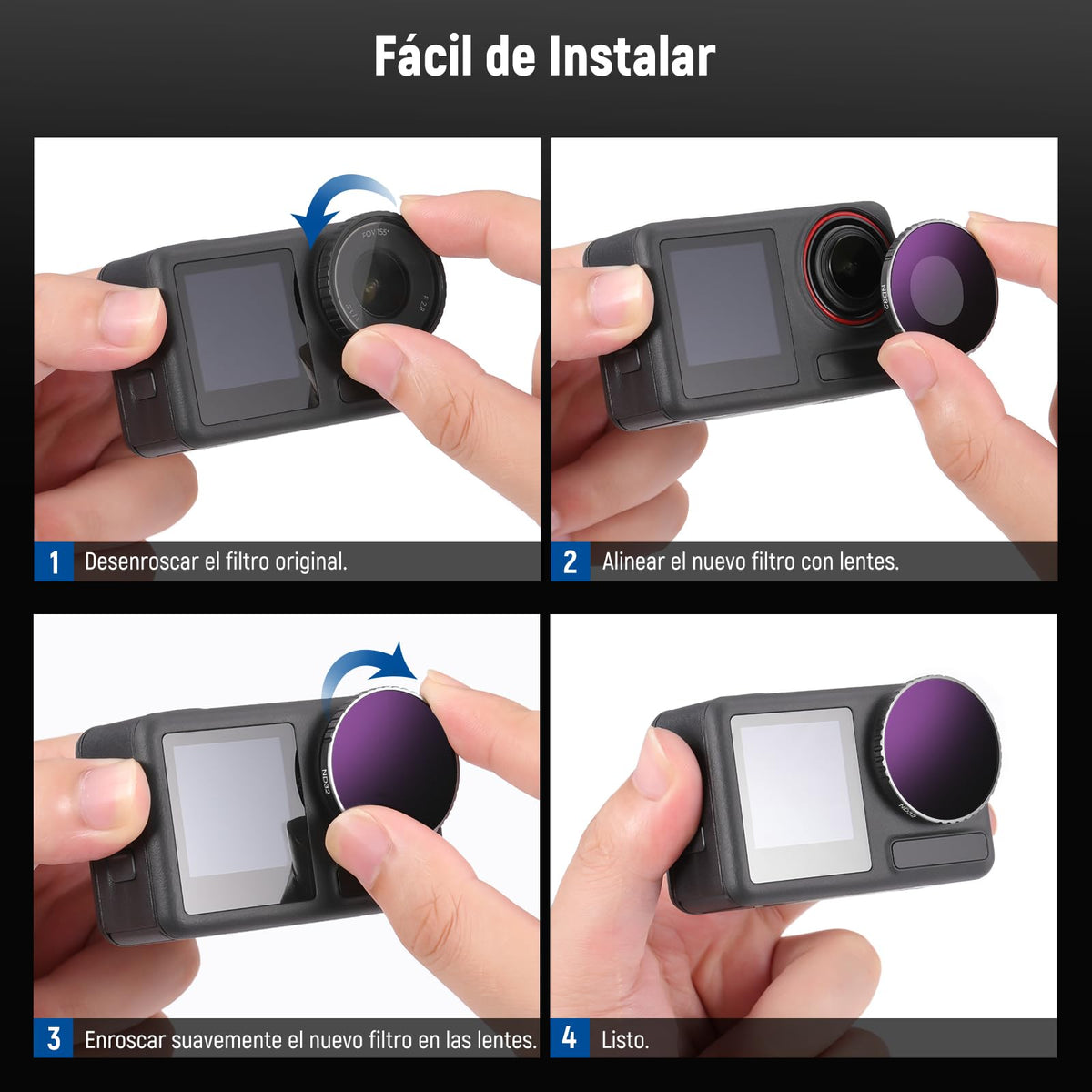 Neewer - Juego de filtros ND Compatible con dji Osmo Action5 Pro/Action4, Paquete de 6 ND8 ND16 ND32 ND64 ND1000 CPL+Kit de Filtro de Densidad Neutra, Accesorios de cámara de acción, Vidrio óptico HD