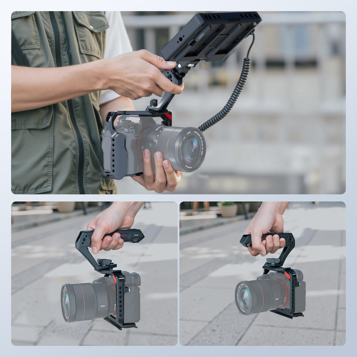 NEEWER BÁSICO Top Handle Cámara Ligera con 3/8" Pin para ARRI, Resistente Jaula Plástica Empuñadura Handle Grip w/ 1/4" 3/8" Agujeros Tornillo & Zapata Fría para Luz Video Mic, Carga Máx 10kg, CA142
