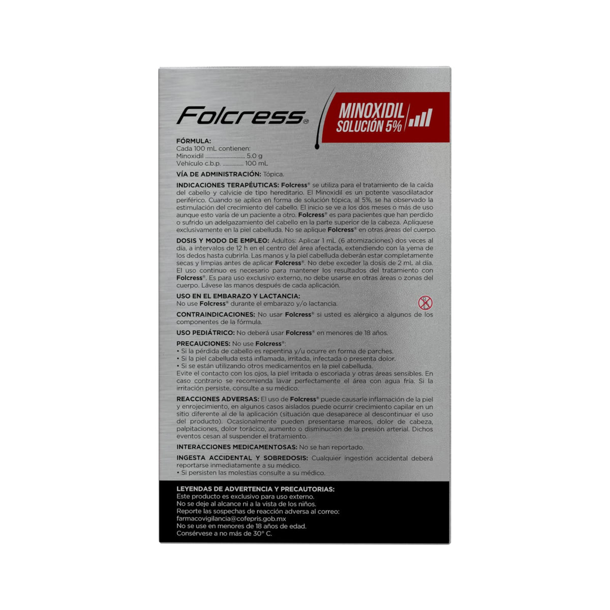 Folcress Solución Minoxidil 5% - Tratamiento Anticaída para Hombres, Estimula el Crecimiento Capilar, Cuidado del Cabello - 60 ml