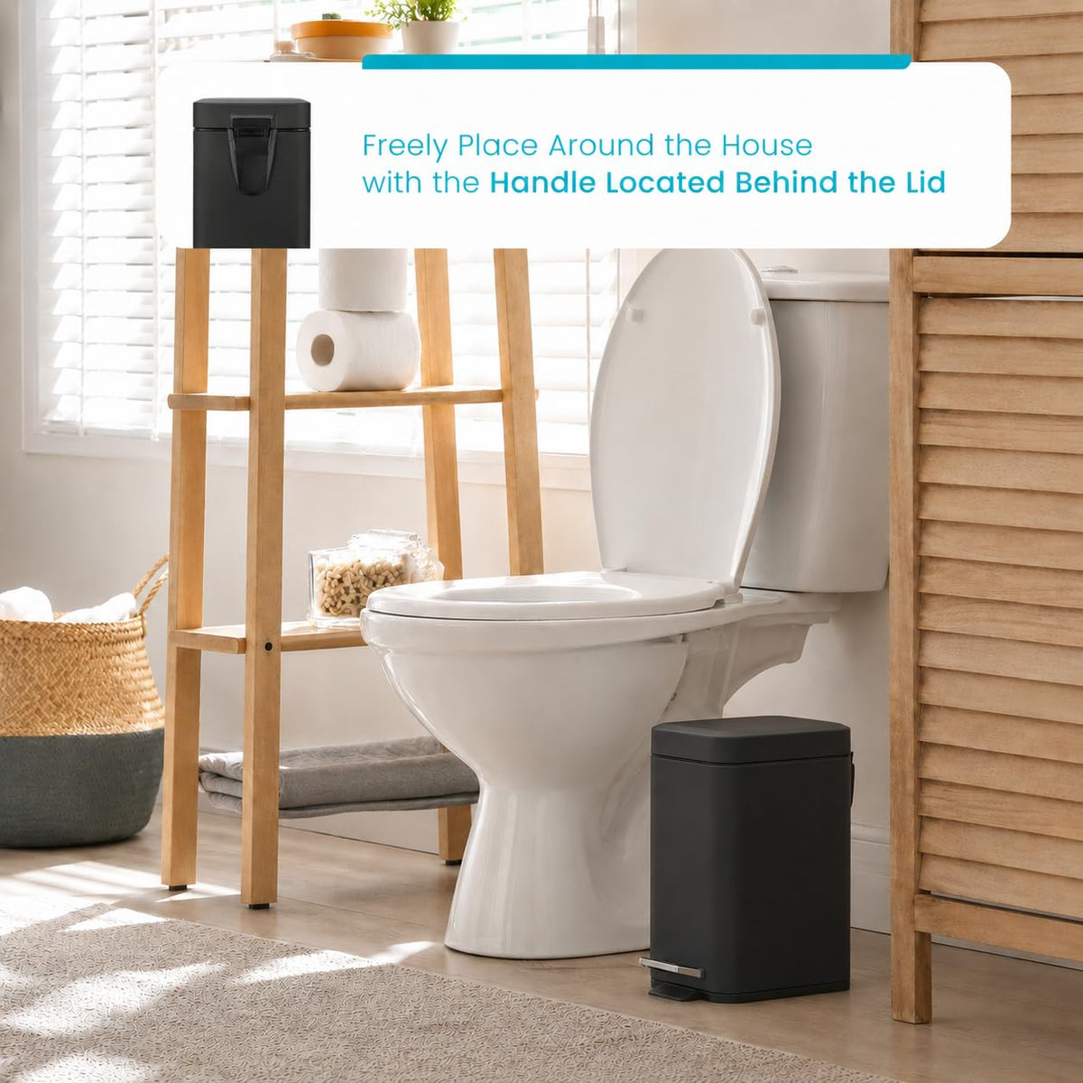 Home Zone Living - cubeta de basura pequeño de 1.3 galones con tapa y pedal, papelera de acero inoxidable con diseño delgado para el hogar y la oficina, negro mate, 5 litros