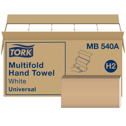 Tork - Toalla de mano multiplegado, color blanco, H2, 16 x 250, MB540A | Compatible con dispensadores H2, 1 capa, universal, 100% fibras recicladas