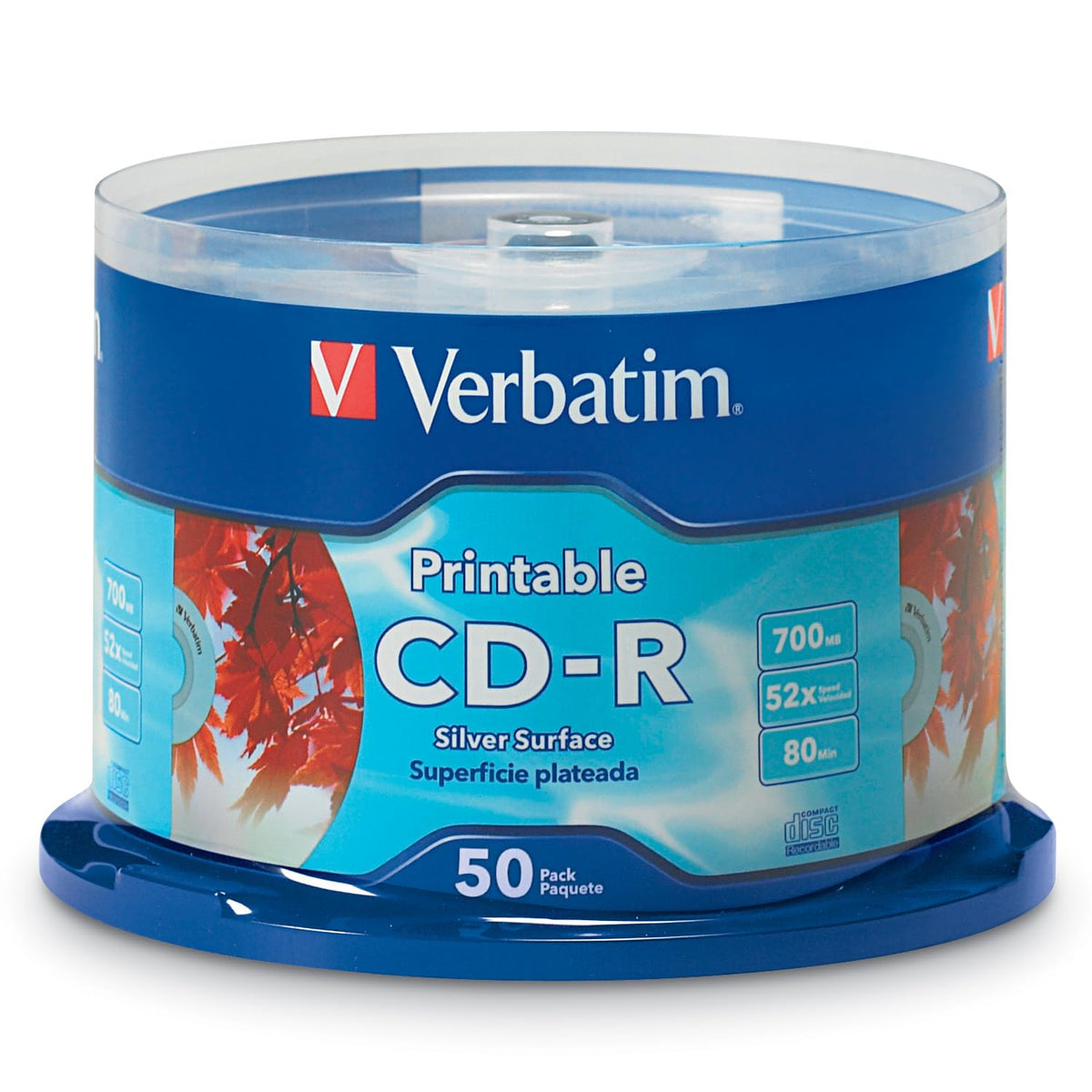 Verbatim Discos CD-R Grabables 700 MB, 52x - 50 discos imprimibles con inyección de tinta - Standard Packaging