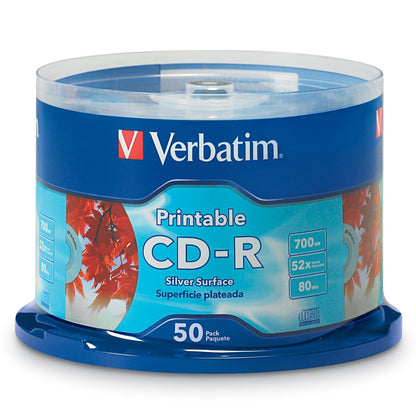 Verbatim Discos CD-R Grabables 700 MB, 52x - 50 discos imprimibles con inyección de tinta - Standard Packaging