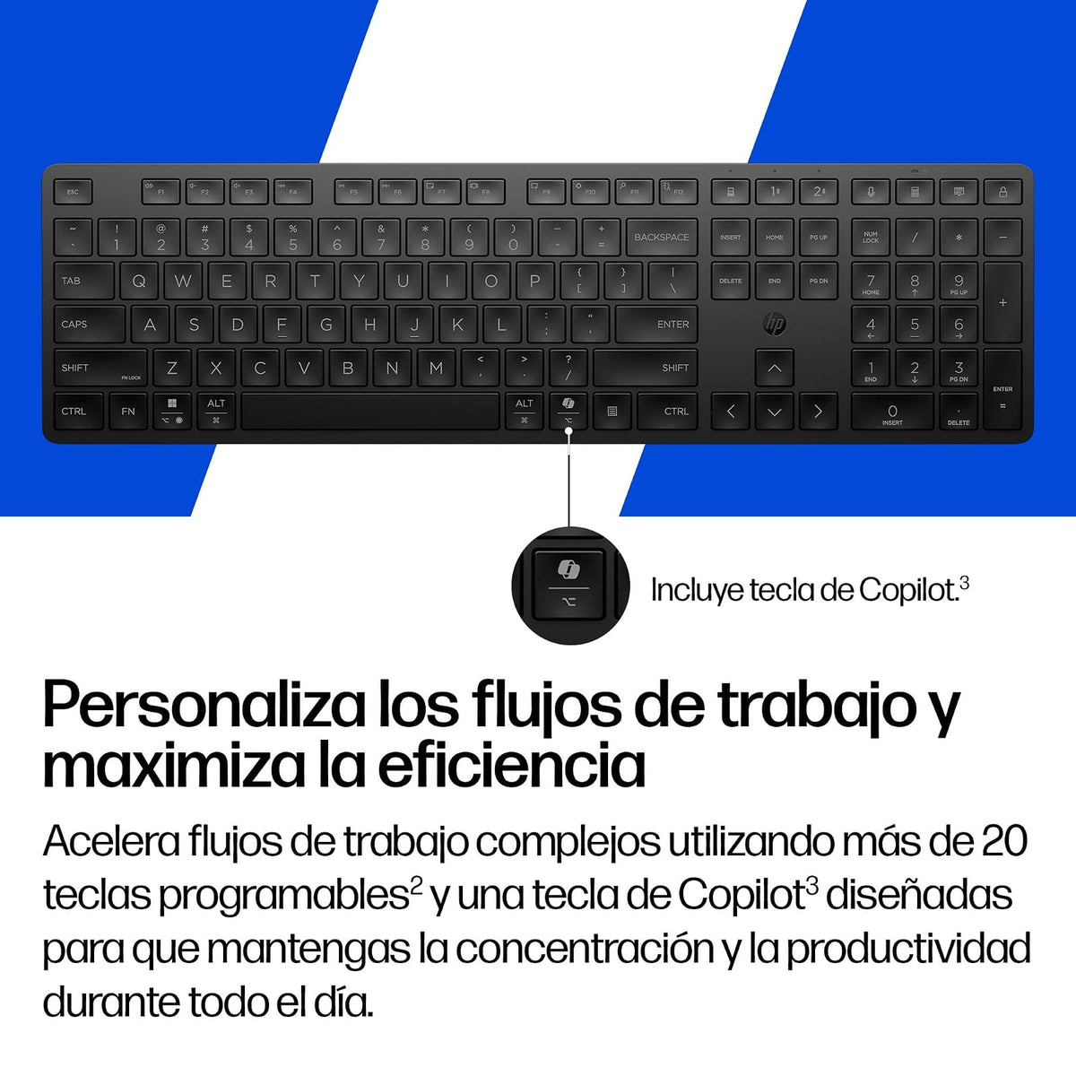 HP Teclado Inalámbrico 490K Modo Dual, Multidispositivo, Bluetooth, USB, Teclas Silenciosas y Programables, 22 Teclas, Tecla Copilot, Compatible Windows, macOS, iOS y Android, QWERTY Español, Negro