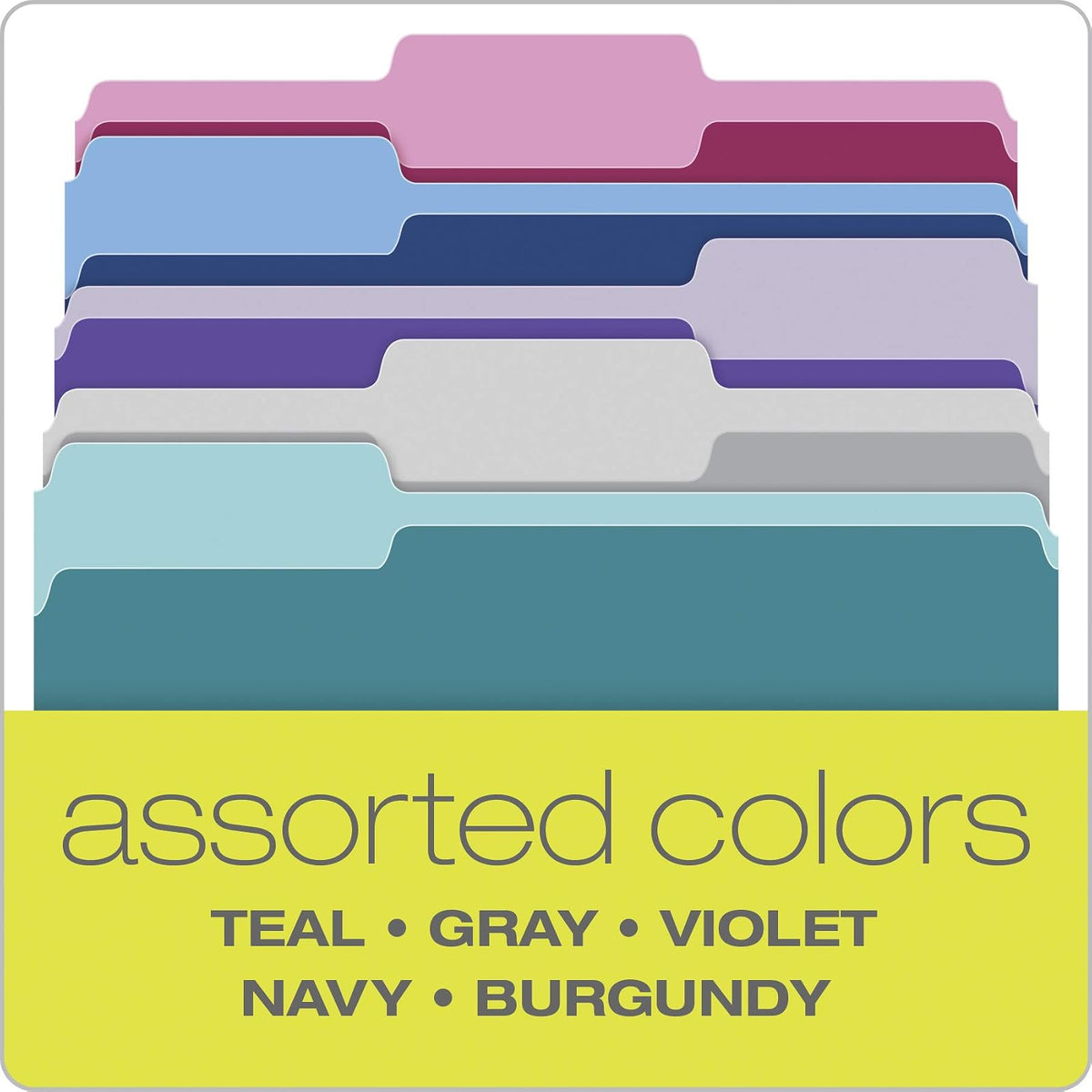 Pendaflex Two Tone Color File Folders, Letter Size, Assorted Colors (Teal, Violet, Gray, Navy and Burgundy), 1/3-Cut Tabs, 5 Color, 100/Box, (02315)