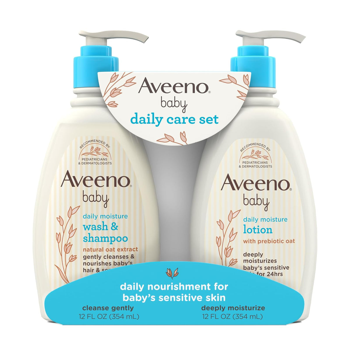 Aveeno Baby Gentle Moisturizing Daily Care Set, Natural Oat Extract, Natural Colloidal Oatmeal, 2 Items