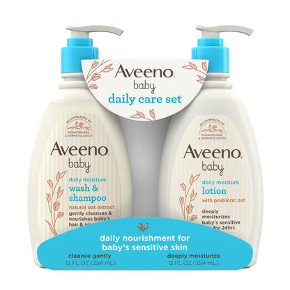Aveeno Baby Gentle Moisturizing Daily Care Set, Natural Oat Extract, Natural Colloidal Oatmeal, 2 Items