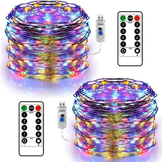 Tira led 20M,DOSYU 2 pack Luces Led para Cuarto de 10 m 100 LEDs,Guirnalda de luces LED con Remote Control 8 Modes, Impremeable Alambre de Cobre para Fiesta, Navidad, Boda, Casa, Jardín(WRGB-2 Pack)