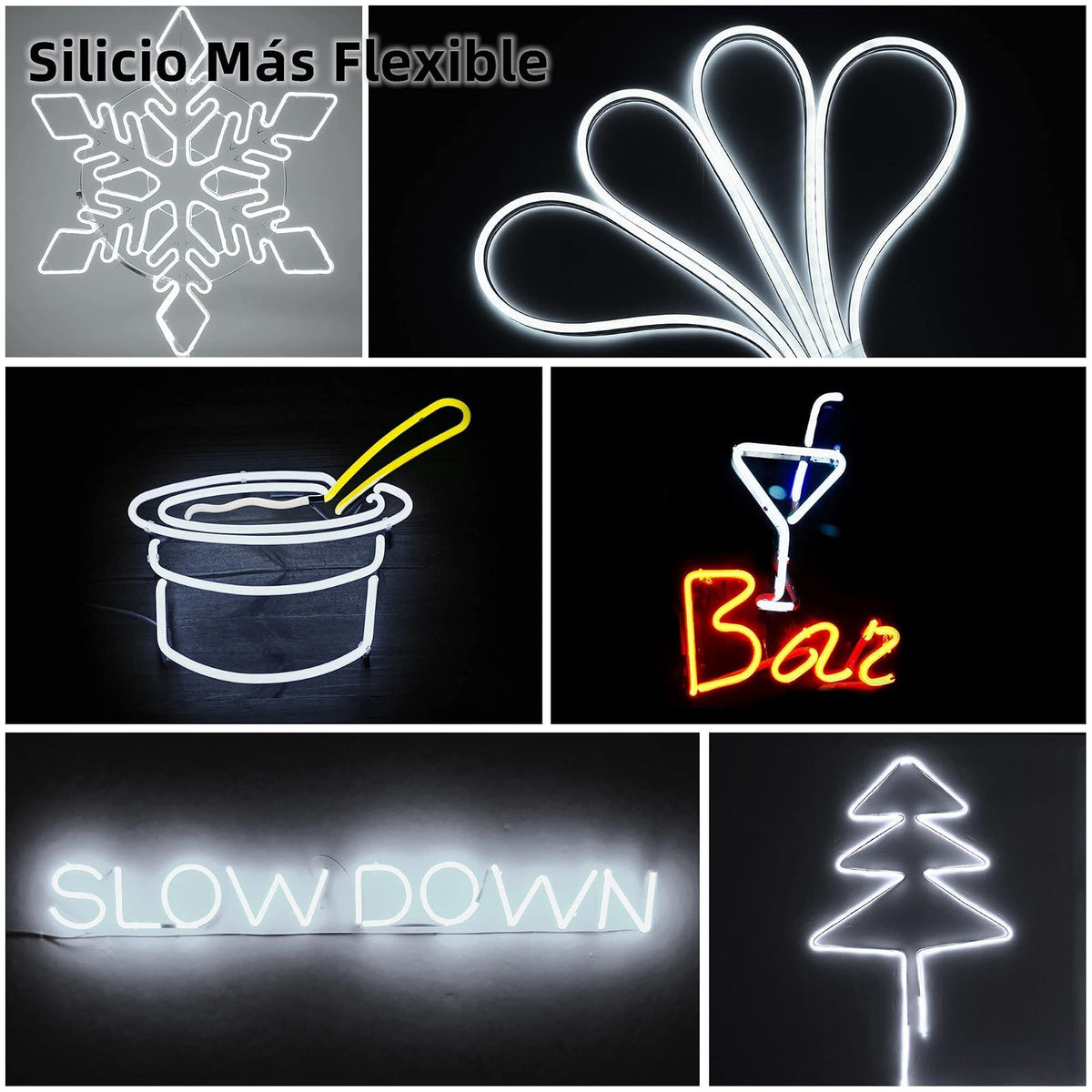DOSYU Tira Neón Flex LED, 12V 16.4ft/5m Impermeable Flexible Cortable DIY 2835 Luces Led IP65 Decorativa para TV, Cuarto,Halloween, Fiesta de Navidad, con Adaptador(Blanco frio)